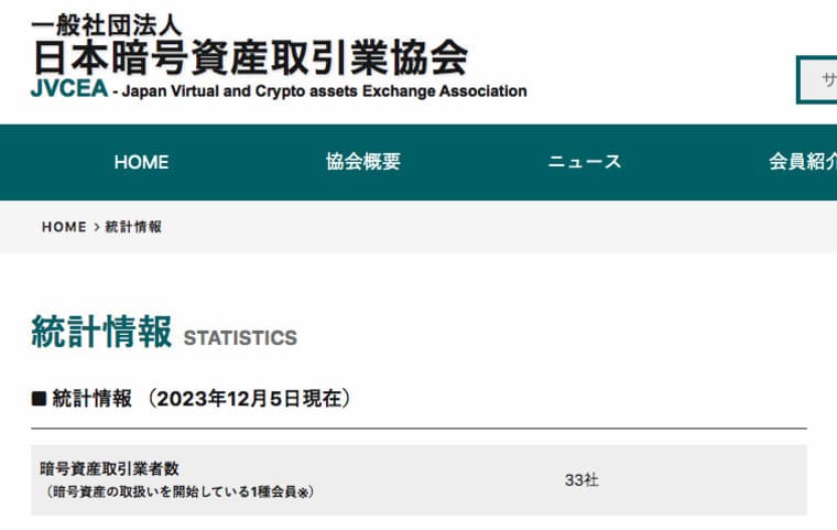 一般社団法人日本暗号資産取引業協会のサイト画像