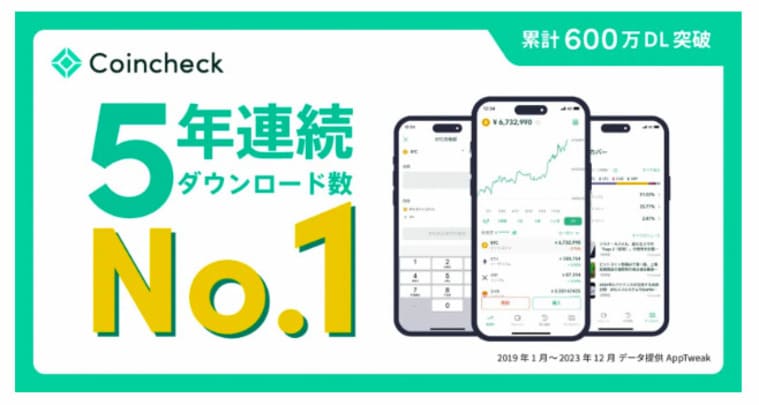 Coincheckアプリダウンロード数No.1の画像