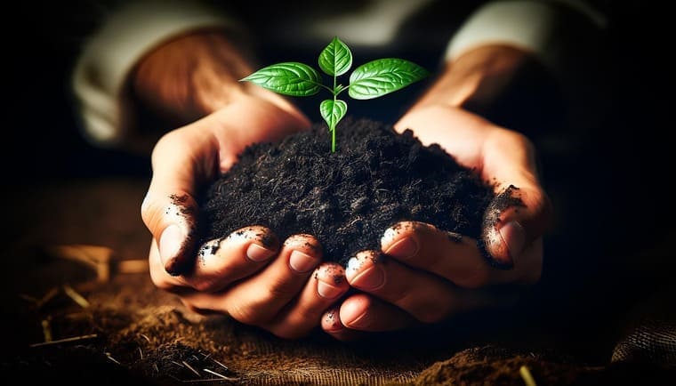 植物の芽を掬い取る画像