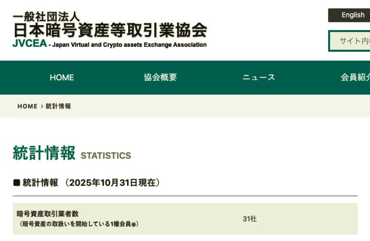 一般社団法人日本暗号資産取引業協会のサイト画像