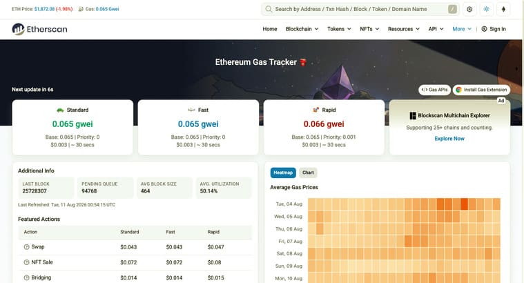 Etherscan(Ethereum Gas Tracker)の公式サイト画像